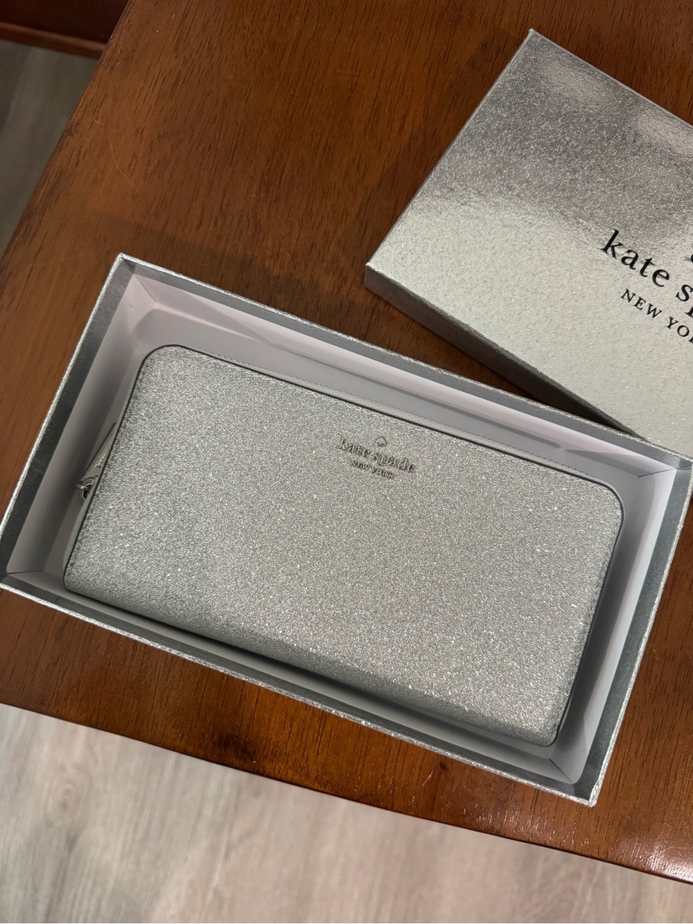kate spade Silver Glitter Zip-Around Wallet - Sparkle Finish